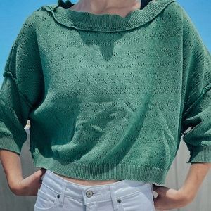 Free People Green Short Sleeve Sweater